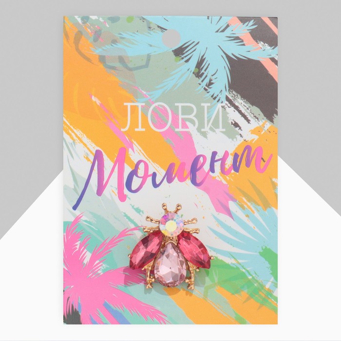 Брошь "Жук", цвет розовый в золоте