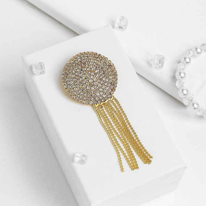 Брошь "Круг" с подвесками, цвет белый в золоте