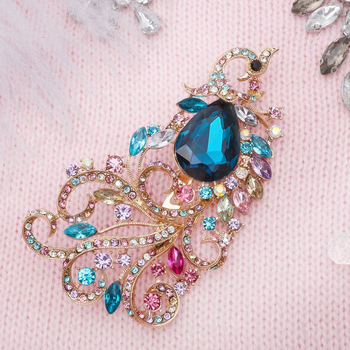 Брошь "Павлин" грациозный, разноцветная в золоте
