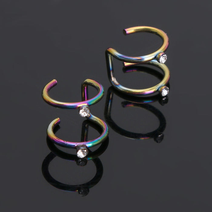 Пирсинг (плаг) "Дуга" со стразинкой, цвет бензиновый, фас 20 шт