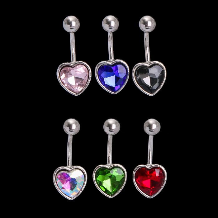 Пирсинг в пупок "Банан" сердце, цвет МИКС в серебре, фас 6 шт