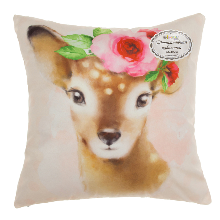 Наволочка декоративная "Олененок" 40х40 см, 100% п/э велюр