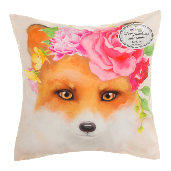 Наволочка декоративная "Лиса" 40х40 см, 100% п/э велюр