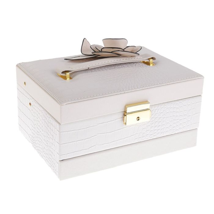 Шкатулка кожзам для украшений "Роза" белоснежная 11,5х23х17 см