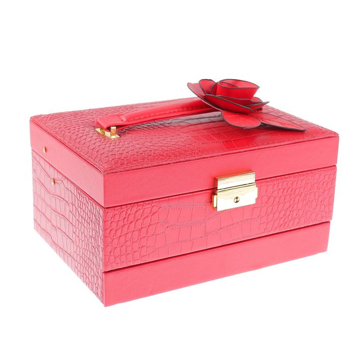 Шкатулка кожзам для украшений "Роза" красная 11,5х23х17 см