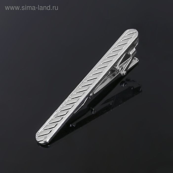 фото Зажим для галстука стальной "классический" полосы, цвет серебро queen fair