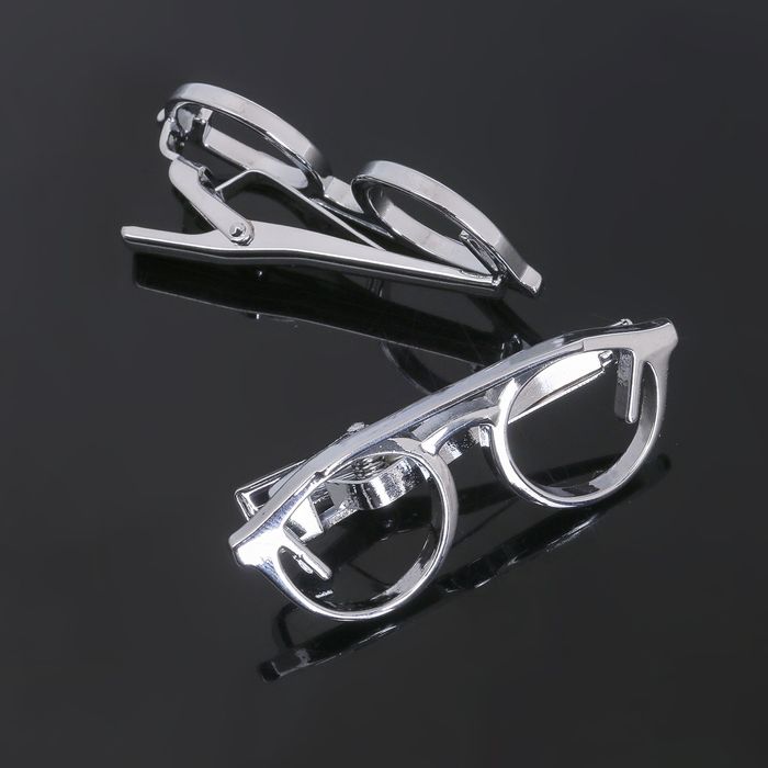 Зажим для галстука стальной "Классический" очки, цвет серебряный