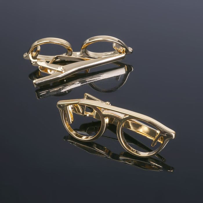 Зажим для галстука стальной "Классический" очки, цвет золотой