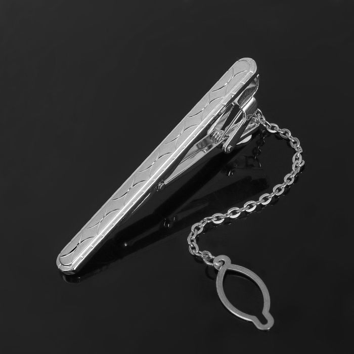 Зажим для галстука стальной "Классический" чешуя, цвет серебряный