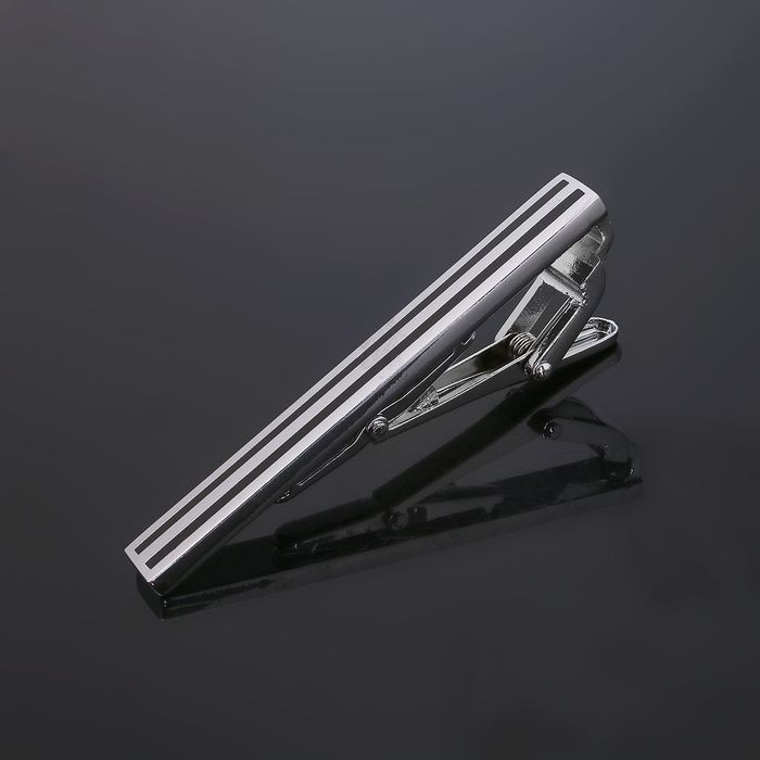 Зажим для галстука стальной "Классический" полоска, цвет серебристо-чёрный