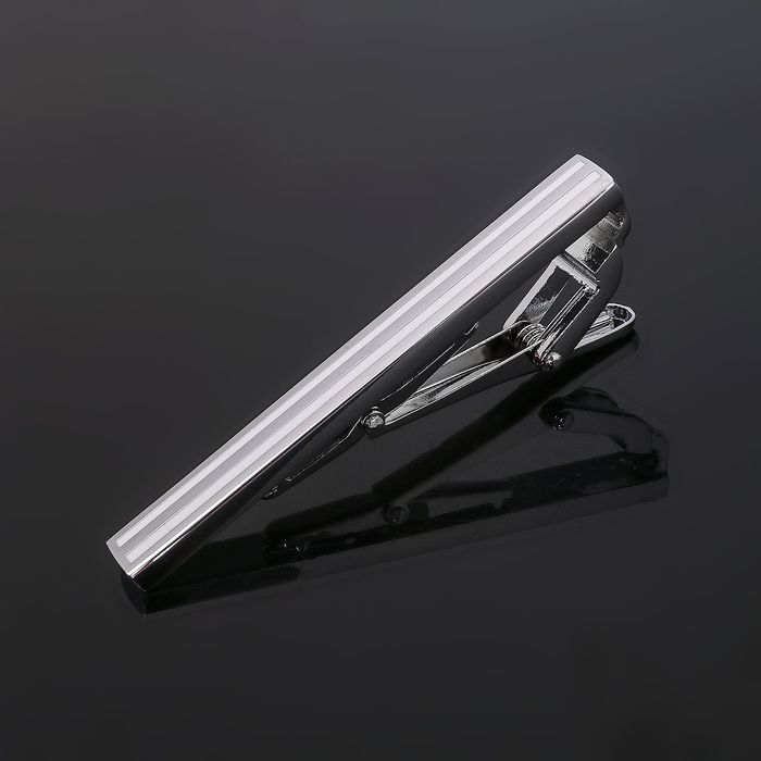 Зажим для галстука стальной "Классический" полоска, цвет серебристо-белый