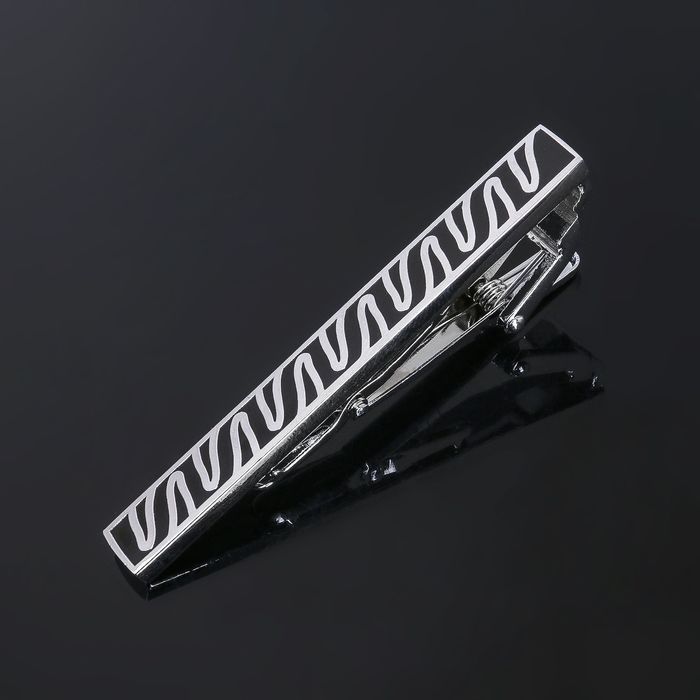 Зажим для галстука стальной "Классический" зубцы, цвет серебристо-чёрный