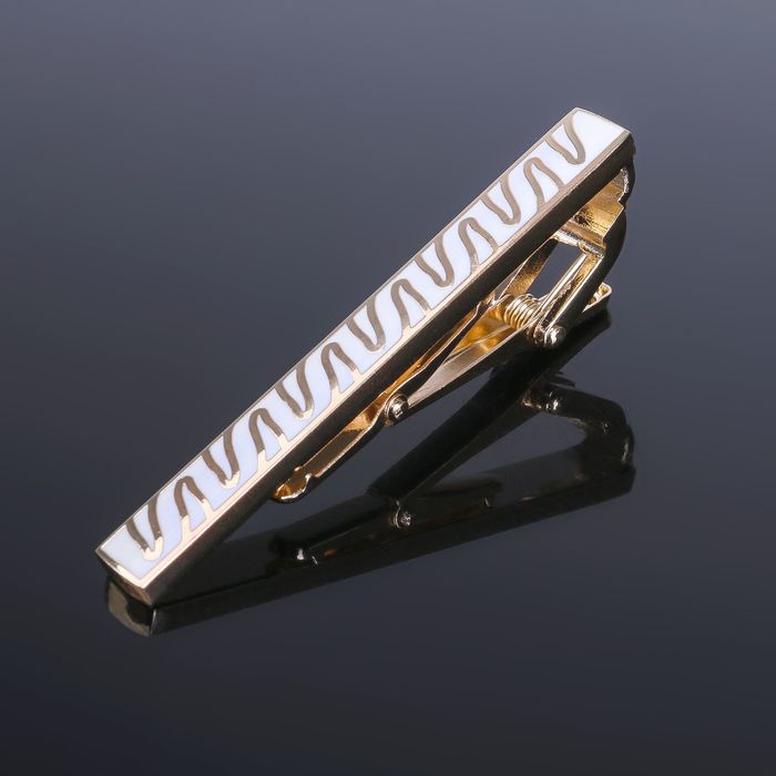 Зажим для галстука стальной "Классический" зубцы, цвет золотисто-белый