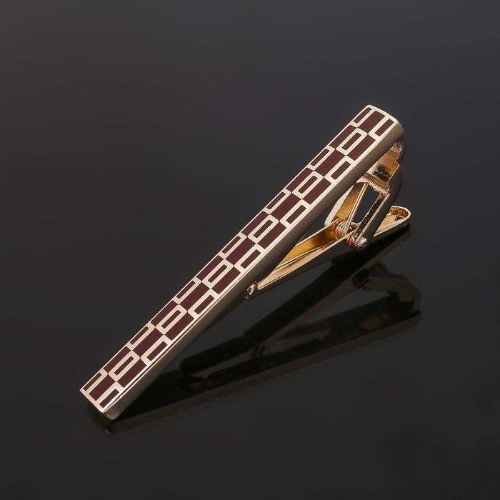 Зажим для галстука стальной "Классический" мозаика, цвет золотисто-коричневый