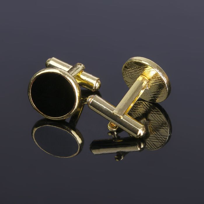 Запонки "Круг" с эмалью , цвет чёрный в золоте