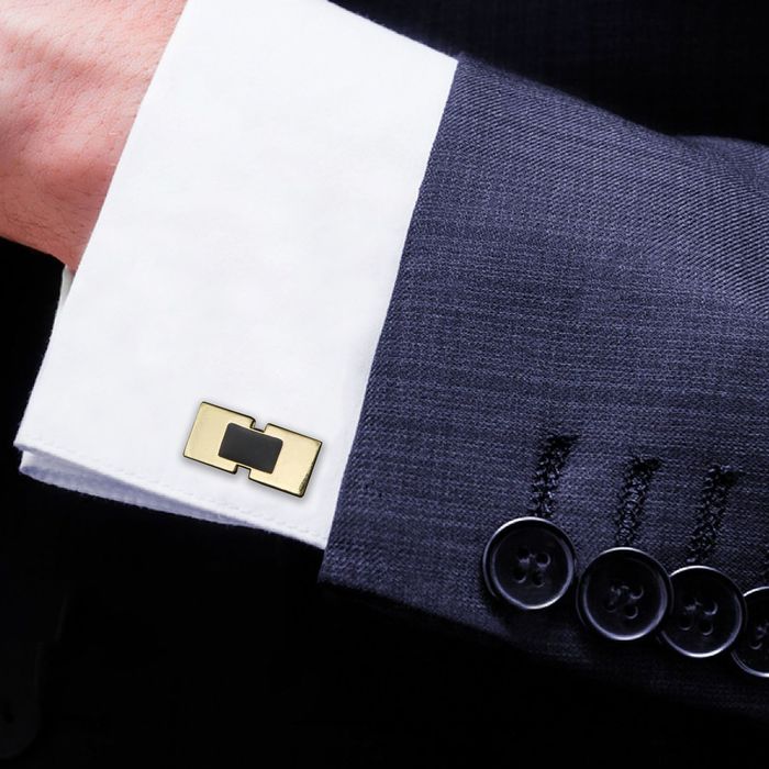 Запонки пряжка с эмалью, цвет чёрный в золоте