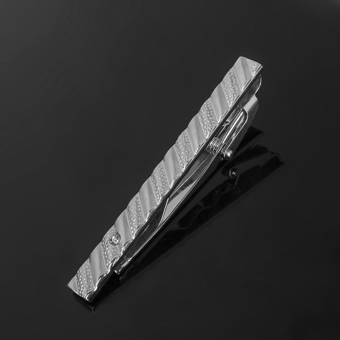 Зажим для галстука стальной "Классический" полоска с резьбой, цвет серебристый