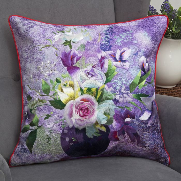 Наволочка декоративная с ручной вышивкой "Этель" Астурия 46*46 см