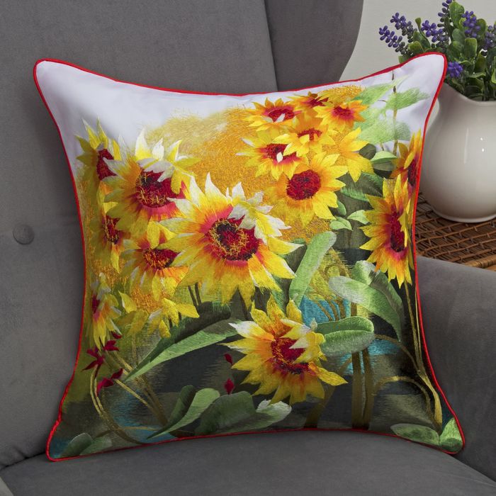 Наволочка декоративная с ручной вышивкой "Этель" Пенне 46*46 см