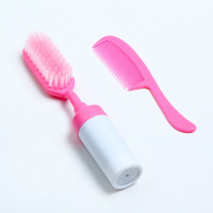 Расчёска детская с погремушкой + массажная щётка для волос, от 0 мес., цвет розовый