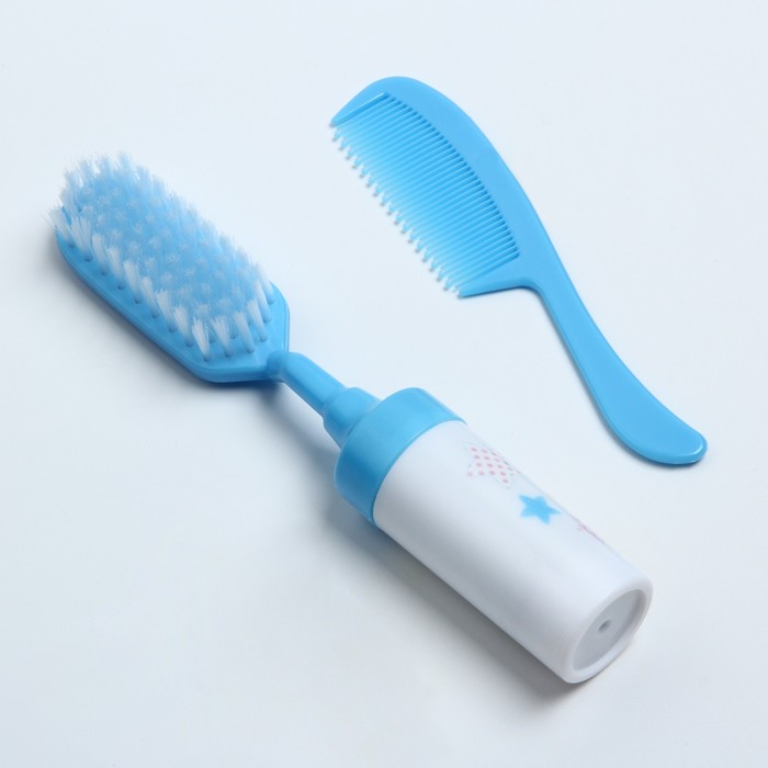 Расчёска детская с погремушкой + массажная щётка для волос, от 0 мес., цвет голубой