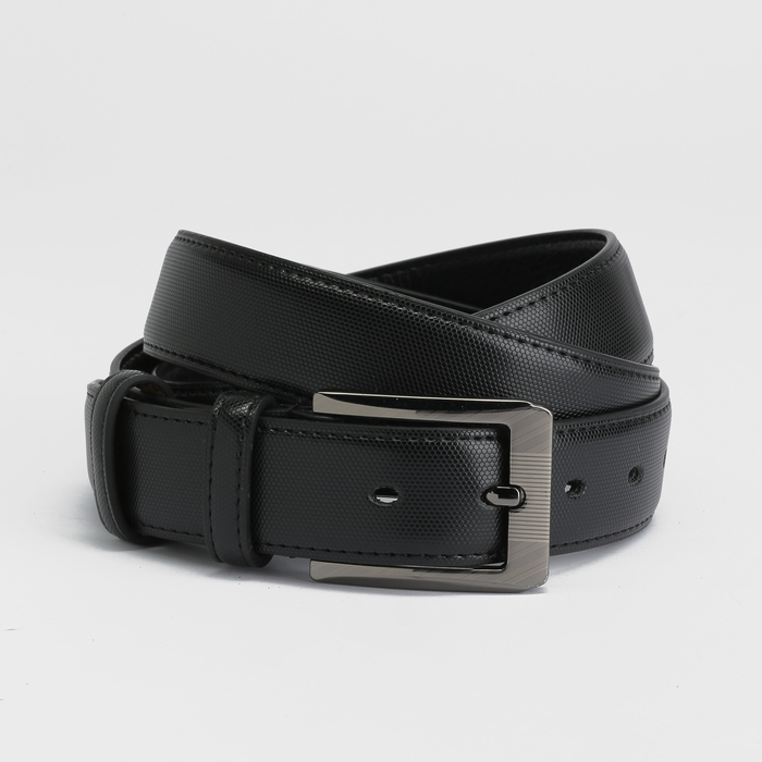 Ремень мужской, пряжка тёмный металл, ширина - 3 см, цвет чёрный