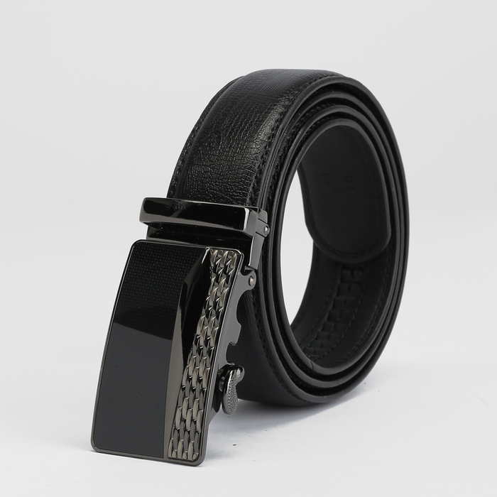 Ремень мужской, пряжка - автомат тёмный металл, ширина - 3,5 см, цвет чёрный