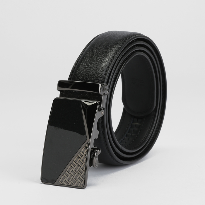 Ремень мужской, пряжка - автомат тёмный металл, ширина - 3,5 см, цвет чёрный