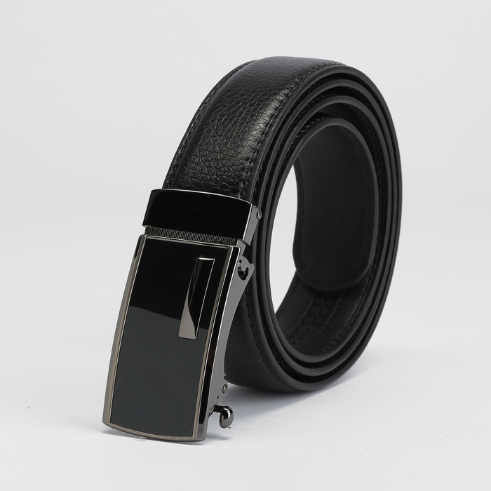 Ремень мужской, пряжка - автомат тёмный металл, ширина - 3,5 см, цвет чёрный
