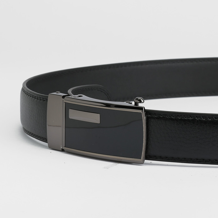 Ремень мужской, пряжка - автомат тёмный металл, ширина - 3,5 см, цвет чёрный
