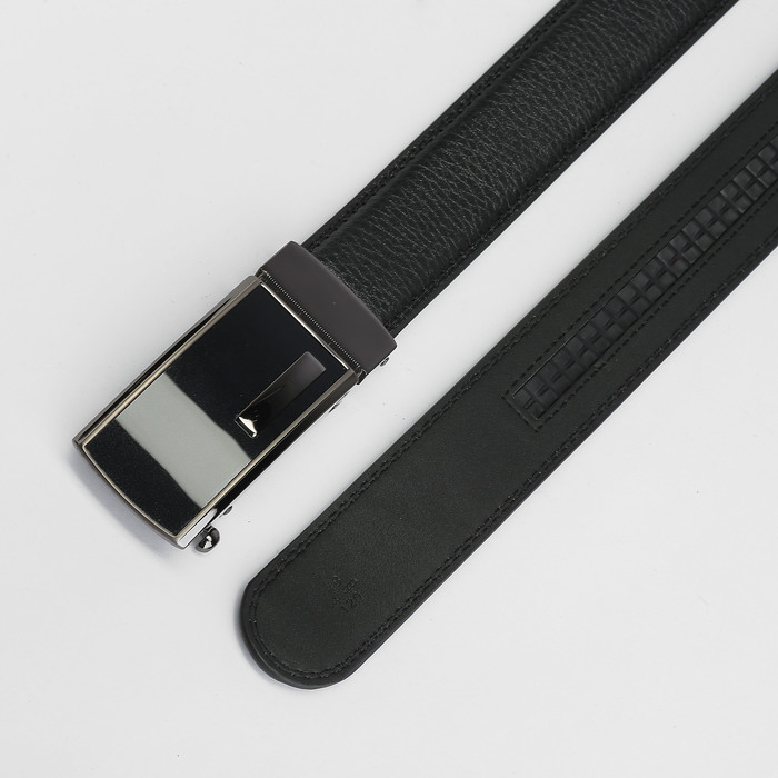 Ремень мужской, пряжка - автомат тёмный металл, ширина - 3,5 см, цвет чёрный