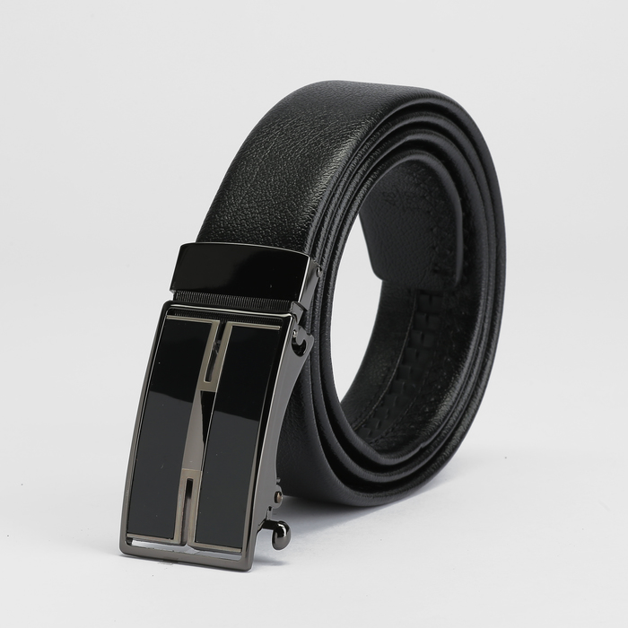 Ремень мужской, пряжка - автомат тёмный металл, ширина - 3,5 см, цвет чёрный