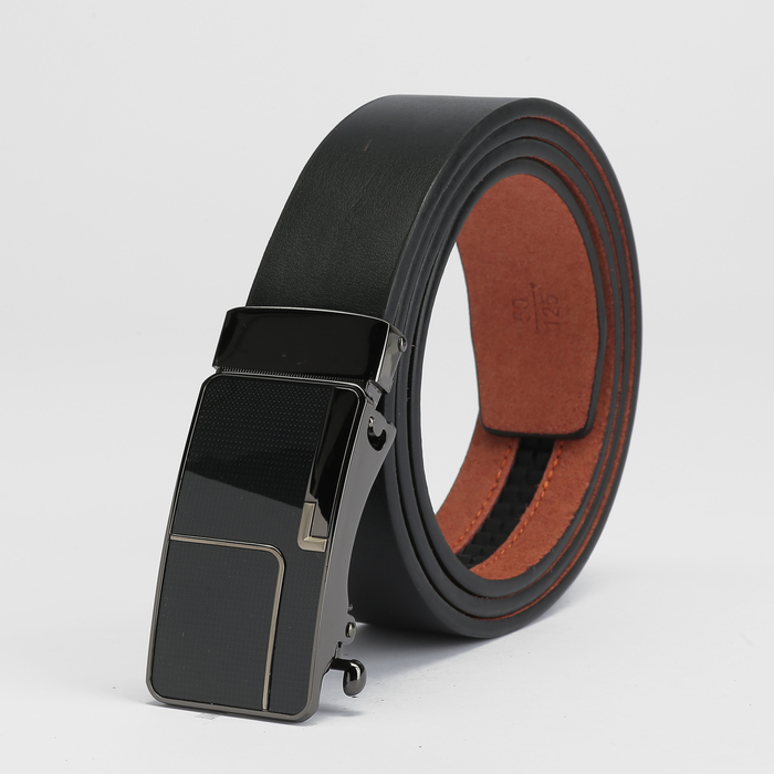 Ремень мужской, пряжка - автомат тёмный металл, ширина - 3,5 см, цвет чёрный