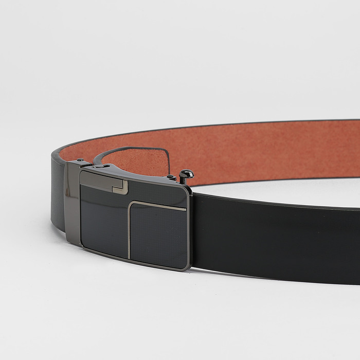 Ремень мужской, пряжка - автомат тёмный металл, ширина - 3,5 см, цвет чёрный