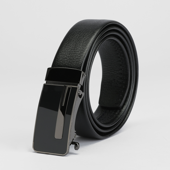 Ремень мужской, пряжка - автомат тёмный металл, ширина - 3,5 см, цвет чёрный