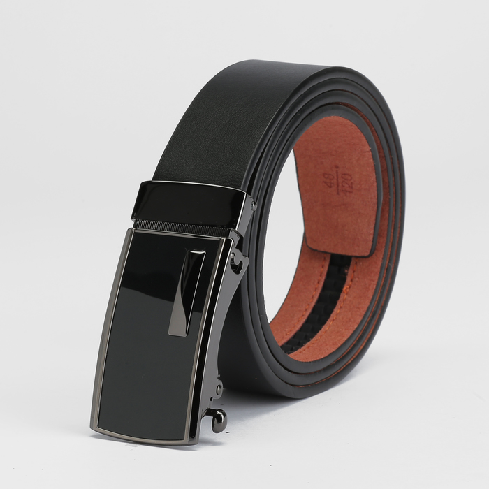 Ремень мужской, пряжка - автомат тёмный металл, ширина - 3,5 см, цвет чёрный