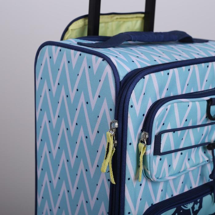 Чемодан малый, 20", 32 л, 1 отдел, 4 наружных кармана, 2 колеса, цвет голубой