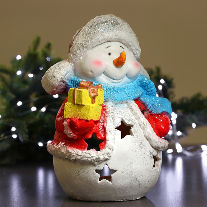 Статуэтка "Снеговик-подсвечник" с блестками 45см.