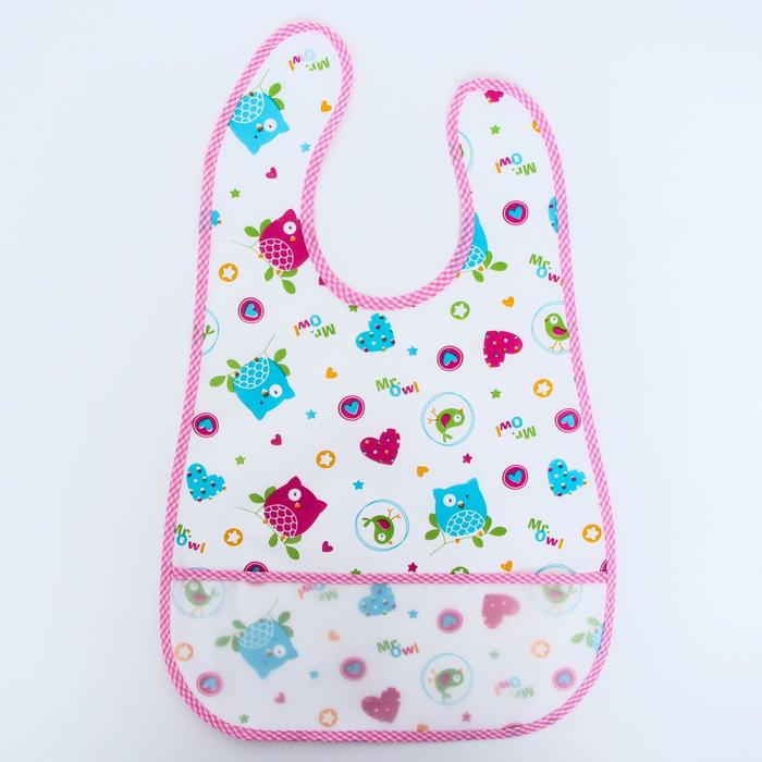 Нагрудник непромокаемый «Совушки» для девочек, с карманом, на липучке