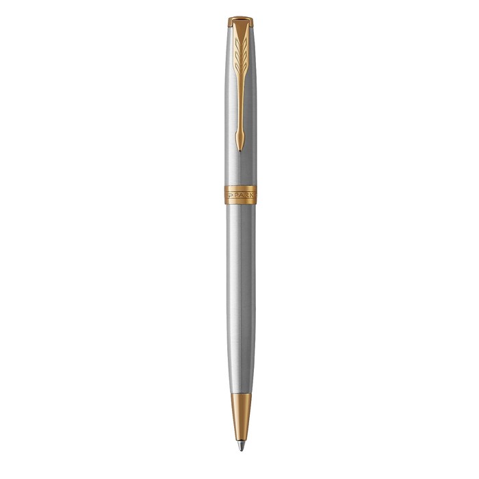 Ручка шариковая Parker Sonnet Core Stainless Steel GT M, корпус серебристый матовый/ золото, чёрные чернила (1931507)