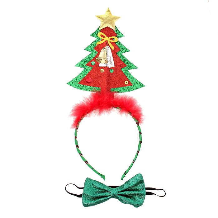 Карнавальный ободок "Ёлка", с бабочкой, цвета МИКС