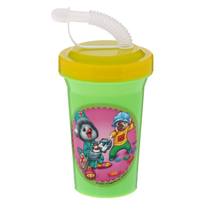 Бокал 500 мл "Каркуша с конфетами", с крышкой и трубочкой, цвет красный