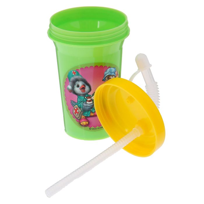 Бокал 500 мл "Каркуша с конфетами", с крышкой и трубочкой, цвет красный