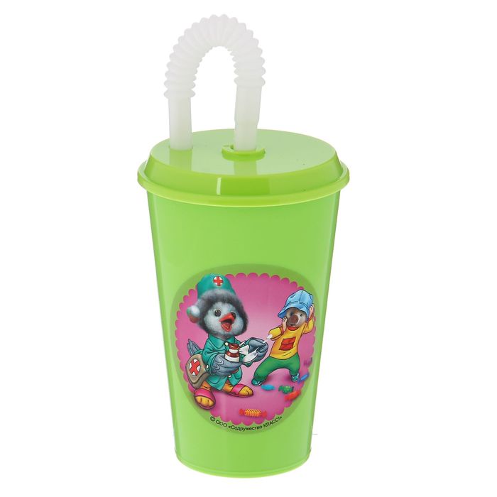 Бокал 500 мл "Каркуша с микстурой" с крышкой и трубочкой, цвет салатовый