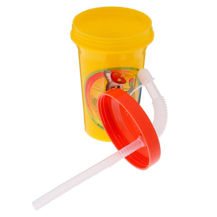 Фляга 400 мл "Степашка в Париже" с крышкой на винте и трубочкой, цвет жёлтый