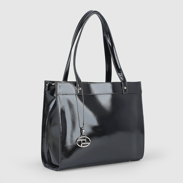 Сумка женская, 2 отдела с перегородками на молнии, наружный карман, гладкий/шик, цвет чёрный