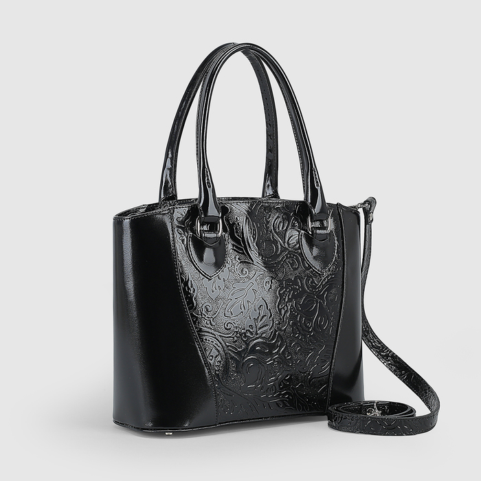 Сумка женская, отдел с перегородкой на молнии, наружный карман, пионы шик/гладкий шик, цвет чёрный