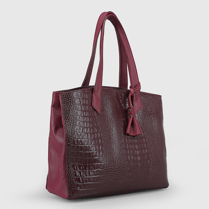 Сумка женская, 2 отдела на молниях, наружный карман, кайман бордовый