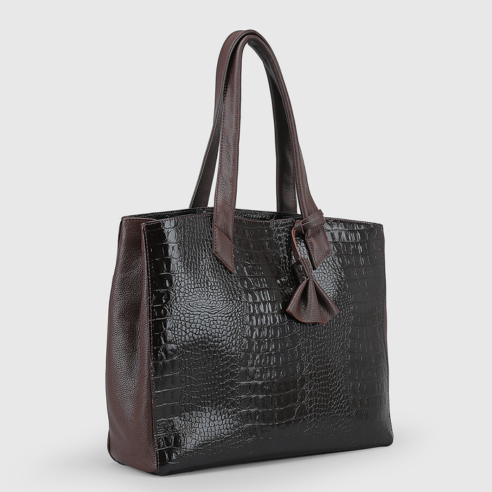 Сумка женская, 2 отдела на молниях, наружный карман, кайман коричневый