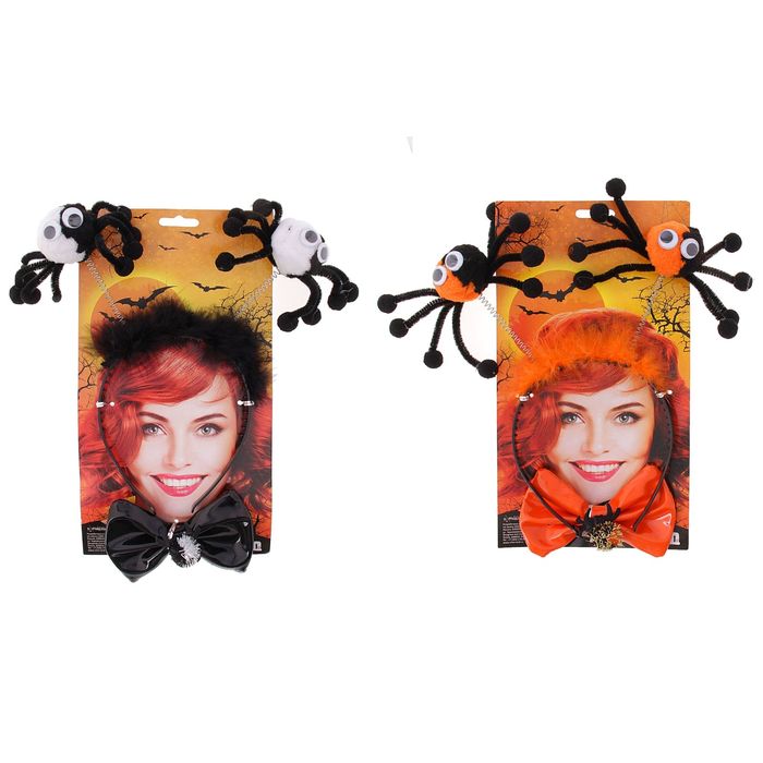 Карнавальный ободок" Пауки", с бабочкой, цвета МИКС